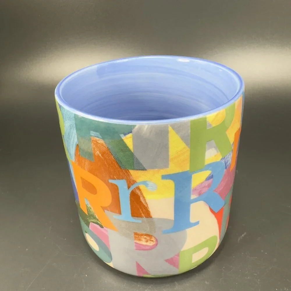 Anthropologie Monogram R Multiple Rs Colorful Ceramic Mug Cup Blue Inside‎ Mug